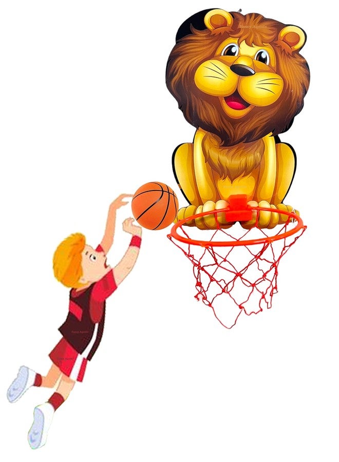 Fancy Agents Basket Ball for Kids for Boys/Girls| Lion Design Basketball| Basketball Portable Set with Hanging Board, Ring Net for Indoor and Outdoor Games| Birthday & Return Gift Set Standard - Image 1